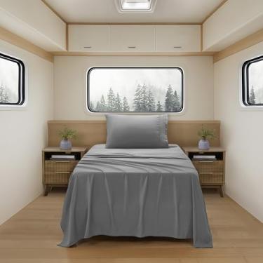 Imagem de Lençóis de acampamento tamanho solteiro – Conjunto de lençóis de colchão de ar ao ar livre – Alças de canto embutidas para uso em colchão de ar e acampamento – Projetado para camas infláveis e festas