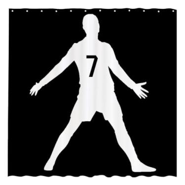 Imagem de Funnytree Cortina de chuveiro Football Legend, decoração de banheiro superstar portuguesa, tecido impermeável, durável, fácil de cuidar, lavável, 182 cm x 182 cm (ganchos não incluídos) SC00254-002