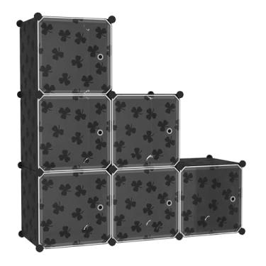 Imagem de C&AHOME Organizador de armazenamento de cubos com portas, prateleiras de 6 cubos, estante modular de plástico DIY, prateleira de armazenamento de roupas de armário ideal para quarto, sala de estar