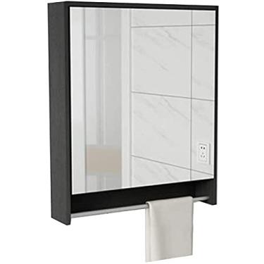 Imagem de Armários de espelho de banheiro Caixas de espelho de madeira maciça Espelho montado na parede (Cor: Cor de madeira, Tamanho: 68 * 13 * 70 cm) (cor de madeira 78 * 13 * 70 cm) (preto 58 * 13 * 70 cm)