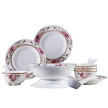 Imagem de Conjunto de utensílios de mesa Flower Bone China, prato de porcelana/prato/tigela, conjunto de jantar de cerâmica, conjuntos de louça fina, seguro para lava-louças e micro-ondas, multicolorido