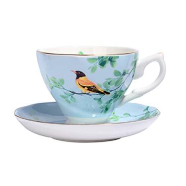 Imagem de Pratos Xícara de Café Moldura Dourada Osso China Xícara e Pires Conjunto de Xícara de Tarde Inglês Xícara de Chá Utensílios de Café Conjunto de Chá de Luxo (Cor: F) (K)