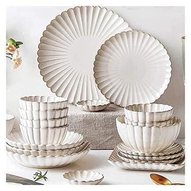 Imagem de Conjunto de louças, 26 peças de porcelana com pratos e tigelas, conjunto de jantar de cerâmica branca para cozinha doméstica e jantar