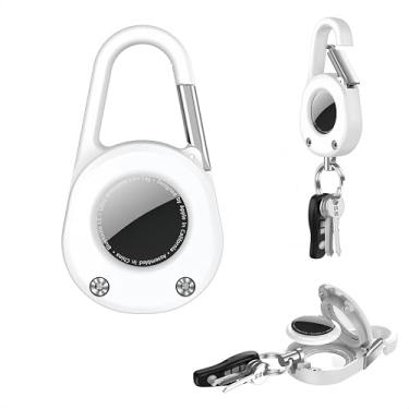 Imagem de Chaveiro e capa mosquetão 2 em 1 para Apple AirTag – Capa protetora à prova d'água IPX8 à prova de choque com gancho destacável (branco)