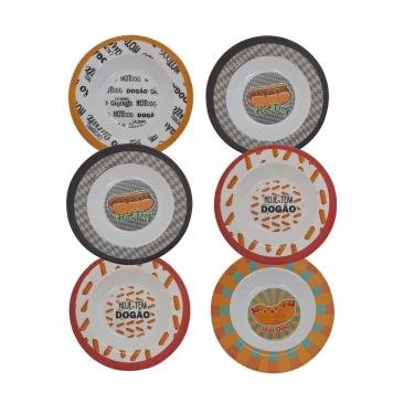 Imagem de Conjunto 6 Pratos Em Melamina Fundo Para Lanches Hot dog