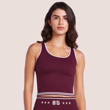 Imagem de Top Plié Sem Costura Alças Médias e Sustentação Confortável, Vinho, GG