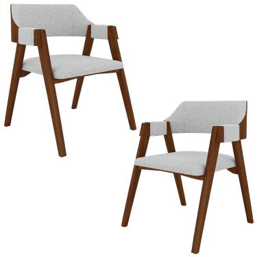 Imagem de Kit 2 Cadeiras Sala de Jantar e Jogos Carteados Madeira Maciça Poker Linho Cinza/Imbuia G42 - Gran Belo