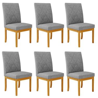 Imagem de Kit 6 Cadeiras de Sala de Jantar Estofadas Gomes Madeira Maciça Linho Cinza G78 - Gran Belo