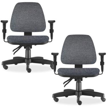 Imagem de Kit 02 Cadeiras de Escritório Giratória Executiva Ergonômica Sky L02 Linho Chumbo - Lyam Decor
