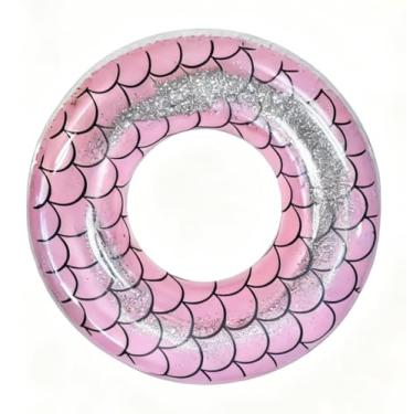 Imagem de Boia Inflavel Circular Redonda Com Glitter Grande 120cm Boia Piscina Adulto PVC Resistente Flutuacao Ideal Piscina Praia Natação(Rosa)