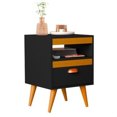 Imagem de Kit 2 Mesa De Cabeceira Para Quarto Com Pés e Gaveta (Preto ype)