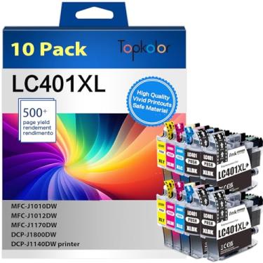 Imagem de Topkolor Cartuchos de tinta LC401XL para impressora Brother compatíveis com cartuchos de tinta Brother LC401 MFC-J1010DW Funciona com impressora MFC-J1010DW MFC-J1170DW MFC-J1012DW MFC-J1800DW MFC