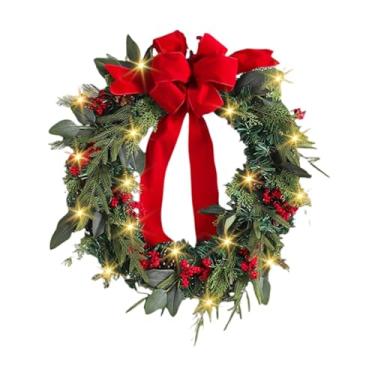 Imagem de Baoblaze Guirlanda de Natal para decoração de porta de entrada, ornamento decorativo com frutas vermelhas, guirlanda de Natal para festival em pátio interno de