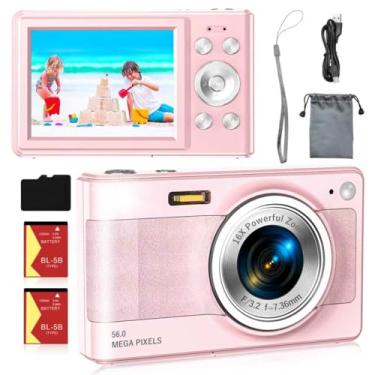 Imagem de Câmera digital atualizada, câmera 56MP FHD 1080p para crianças com zoom de 16x antirtrepidação, câmera infantil com cartão TF de 32 GB, duas baterias, cordão, compacto para crianças, meninos, meninas
