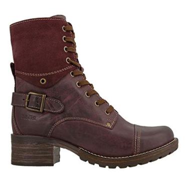 Imagem de Bigfanshu Botas femininas de cano curto com cadarço e cano baixo de inverno confortáveis quadradas com salto médio, Vinho tinto, 34 M EU