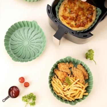 Imagem de Forro de silicone redondo reutilizável para fritadeira a ar – inserção antiaderente de 20 cm, design de filtro de óleo, seguro para forno e micro-ondas, serve para fritadeiras de 3 a 5 litros (verde)