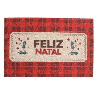 Imagem de Capacho de Vinil Natal Xadrez Vermelho 40x60cm Kapazi – Tapete de Entrada