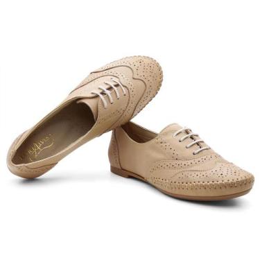 Imagem de Sapato Oxford Couro Feminino Cadarço Brogue Conforto Estilo - Q&A, 35,