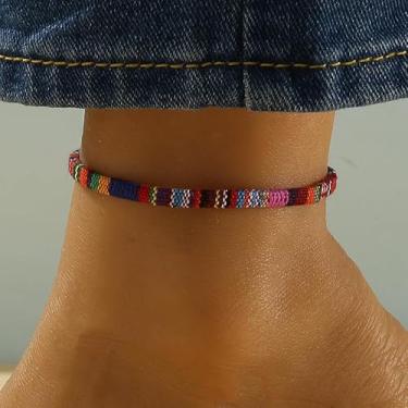 Imagem de Tornozeleira trançada étnica moderna para mulheres boêmias coloridas verão praia acessórios ajustáveis joias artesanais presente