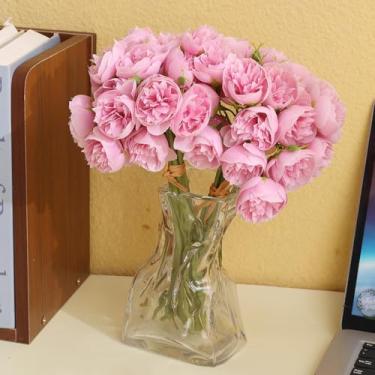 Imagem de 9 peças/conjunto de buquê de peônia rosa artificial de tecido de seda sintética rosas flores de mesa decoração de flores falsas jardim decoração de casamento rosa escuro 30 cm