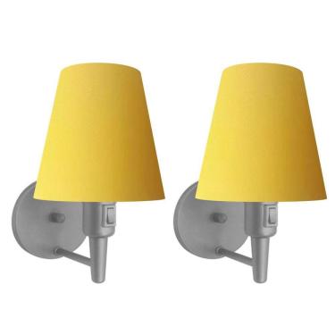 Imagem de Kit-2 Arandela Cone Md-2013 Cinza C- Inter Liga E Desl Cúpula Em Tecido Amarelo - Bivolt