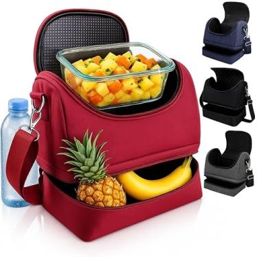 Imagem de Bolsa Térmica 2 em 1 Marmiteira Compacta para Almoço com Duplo Compartimento Isotérmico à Prova dÁgua Ideal para Trabalho Academia ou Passeios