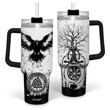Imagem de Presentes Viking para homens, copo de café isolado de aço inoxidável de 1,134 g com tampa e canudo, presente de copo de viagem para marido e pai, aniversário de Natal