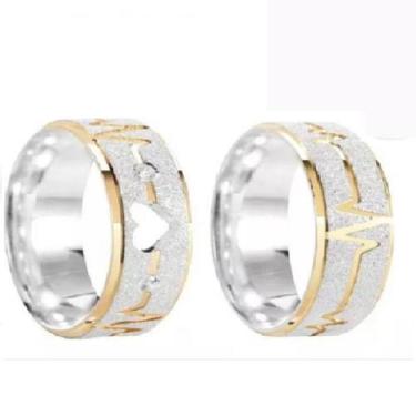 Imagem de Alianças Prata Namoro Coração Vazado Ouro - Carrken,  FEMININO 16