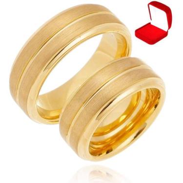 Imagem de Par De Alianças Ouro 18k Banhada Tradicional Tungstênio 8mm Casamento 