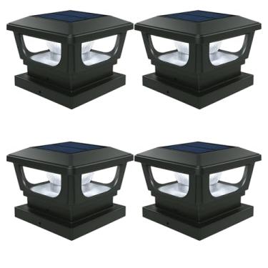Imagem de BRIGHTICONIC Luzes de poste solares para postes 3 x 3, 4 x 4 - Luzes brancas para deck de cerca com iluminação constante a noite toda, bateria recarregável, 120 lúmens, instale com suporte (BLK