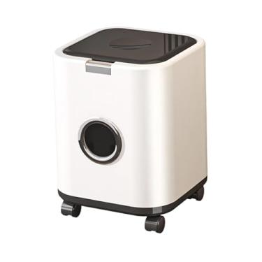 Imagem de DimyFew Lixeira, Lata de lixo, com rodas universais, 12L com tampa, balde de lixo, cesto de lixo para penteadeira, escritório, banheiro, banheiro, Branco