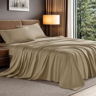 Imagem de AiAngu Jogo de lençol 100% algodão egípcio de fibra longa, 4 peças, lençóis queen 1000 fios, bolso profundo de 40,6 cm, resistente a rugas e encolhimento, ultramacio e respirável (queen, linho)