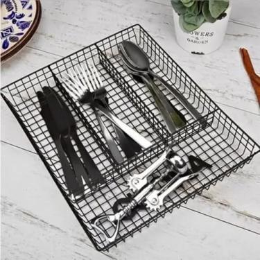 Imagem de Organizador de Talheres para Gaveta Metal Aramado Preto 3 Compartimentos Design Funcional