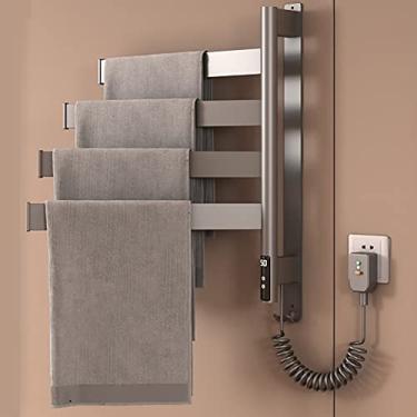 Imagem de Toalheiro Aquecido Elétrico,Aquecedores Toalhas Giratórios 180 °, Aquecimento Central Moderno E Ampliado,Com Temporizador 1 A 8 Horas/Impermeável 45~65 ℃,Para Cozinha Banheiro,Com Gancho,Grey