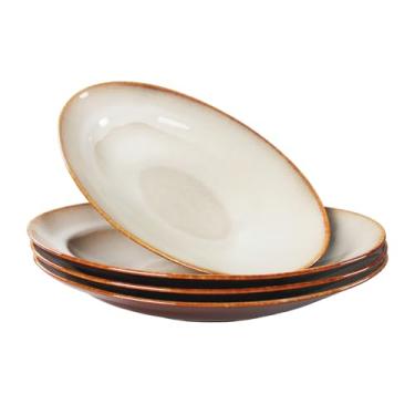 Imagem de jinsongdafa Tigelas de massa de cerâmica de 510 g, pratos de salada, para servir sopa, macarrão, jantar, conjunto de 4 tigelas grandes de cozinha, seguro para micro-ondas, aplicar em ambientes