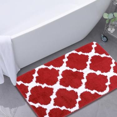 Imagem de Tapete de banho vermelho macio, 50,8 cm x 81,3 cm, antiderrapante, tapete de borracha, tapete de microfibra absorvente espesso lavável na máquina, tapetes clássicos para banheiro, entrada, cozinha