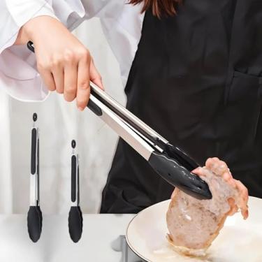 Imagem de Conjunto de pinças de cozinha de aço inoxidável de 5 cm: resistente ao calor com pontas de silicone antiarranhões para panelas antiaderentes, aderência forte ideal para pegar comida quente, inclui