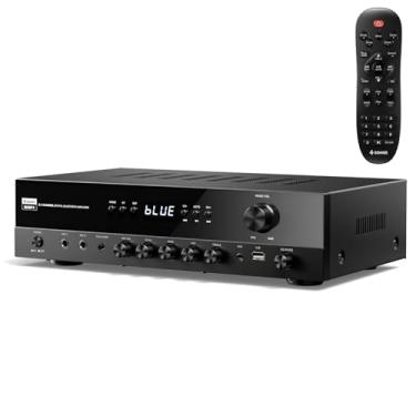 Imagem de Donner Receptores estéreo, amplificador de áudio de canal 5.1 com Bluetooth 5.3, óptico/coaxial, USB, FM, 2 microfones, Echo, RCA, entrada AC-3 para casa, karaokê, alto-falantes de teatro, 60W/4R e
