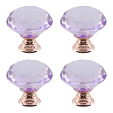 Imagem de Dahszhi 4 peças de diamante de topo plano 30 mm puxador de vidro de cristal puxadores de armário gavetas armário cômoda estante guarda-roupa, ouro rosa roxo