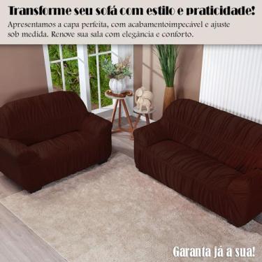 Imagem de Kit Capa De Sofá Protetor 3 E 2 Lugares Elasticada Marrom - Shop Casa 