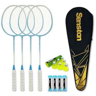 Imagem de Senston Conjunto de raquetes de badminton para quintais, conjunto leve de badminton de 4 a 6 petecas, 4 alças e bolsa para adultos, família, crianças, jogos para iniciantes