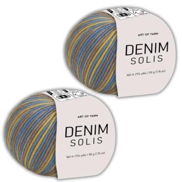 Imagem de Art of Yarn Denim Solis fio variegado 55% algodão, 45% poliacrílico, total 100 g, 320 m (348 jardas) fio esportivo macio fino 2 para crochê, tricô, amigurumi, cobertores, roupas, 2 novelos 99960