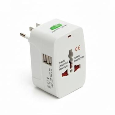 Imagem de Adaptador Universal de Tomada com Porta USB – Viagem Internacional - Plug Mundial EUA, Europa, Reino Unido e Austrália | Carregador com Proteção e LED