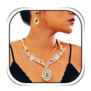 Imagem de Sixexey Conjunto de joias de fantasia de ouro, strass, colar barroco, brincos, acessórios de joias grossas para mulheres