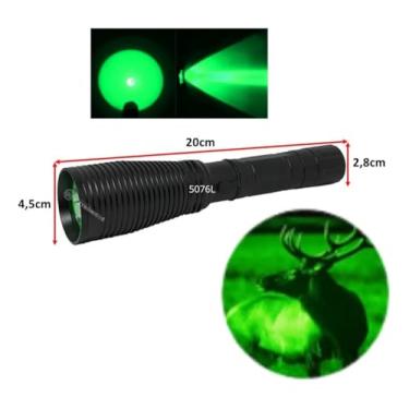 Imagem de Lanterna Tática LED Foco Verde Recarregável 980000W | Alta Potência 3.000.000 Lumens | Ideal para Caça, Pesca e Camping | DYLAN 5076L com Suporte + Acessórios