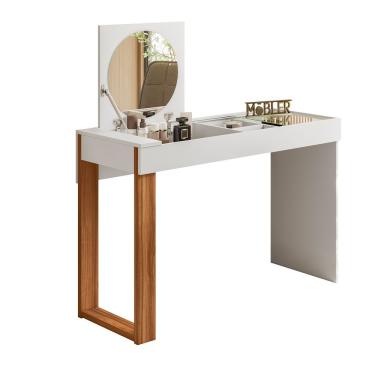 Imagem de Mesa Escrivaninha Office Penteadeira Play Moderna Espelho Branco Fosco Com Cinamomo Mel