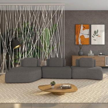 Imagem de Sofá 3 Lugares Orgânico Com Chaise E 2 Módulos Berlim Bouclê Gf K01 - D'rossi Grafite