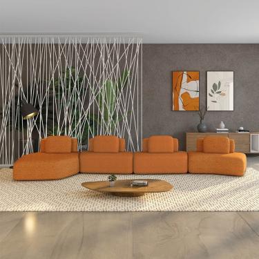 Imagem de Sofá 4 Lugares Orgânico Com Chaise E 3 Módulos Berlim Bouclê Cr K01 - D'rossi Caramelo