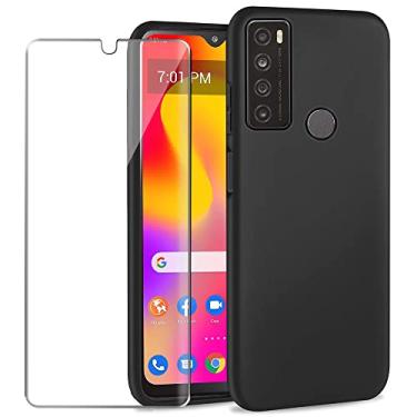Imagem de YJROP Capa para TCL 30 XL com protetor de tela de vidro temperado fina de silicone de corpo inteiro antiarranhões à prova de choque capa protetora para celular para Alcatel TCL 30 XL (T701DL) (preto)