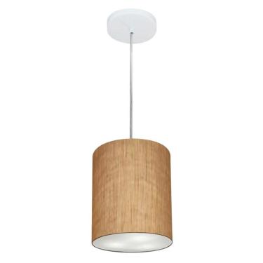 Imagem de Lustre Pendente Cilíndrico Md-4012 Cúpula Em Tecido 18x25cm Palha - Bivolt